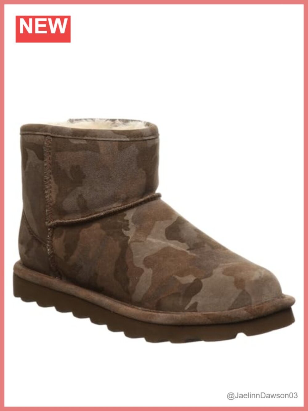 Suede Ankle Boot with Sheepskin Lining Herringbone Embossed Slip On Winter